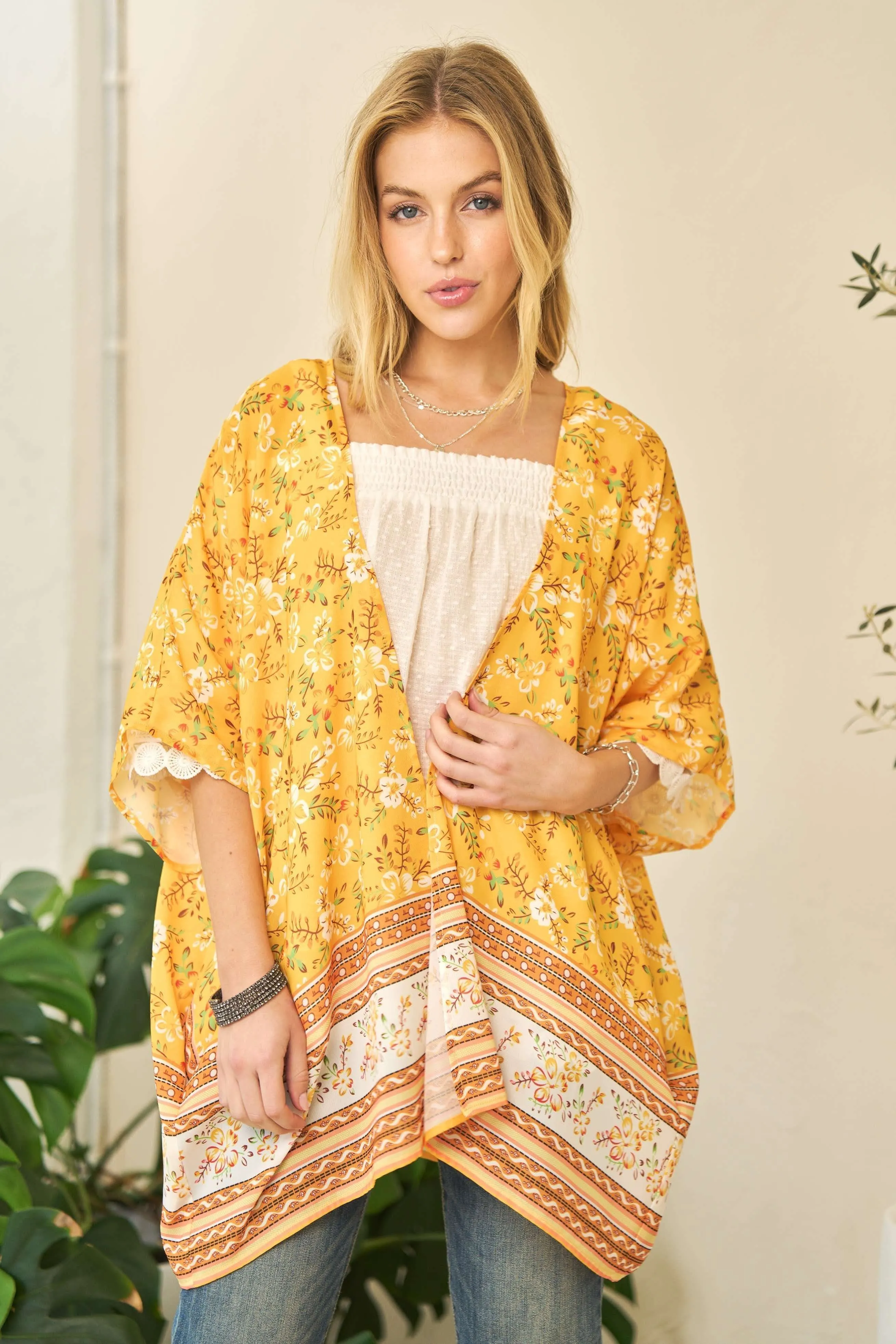 Davi & Dani Floral Printed Short Sleeve Loose Fit Kimono Cover Up - Image 2
