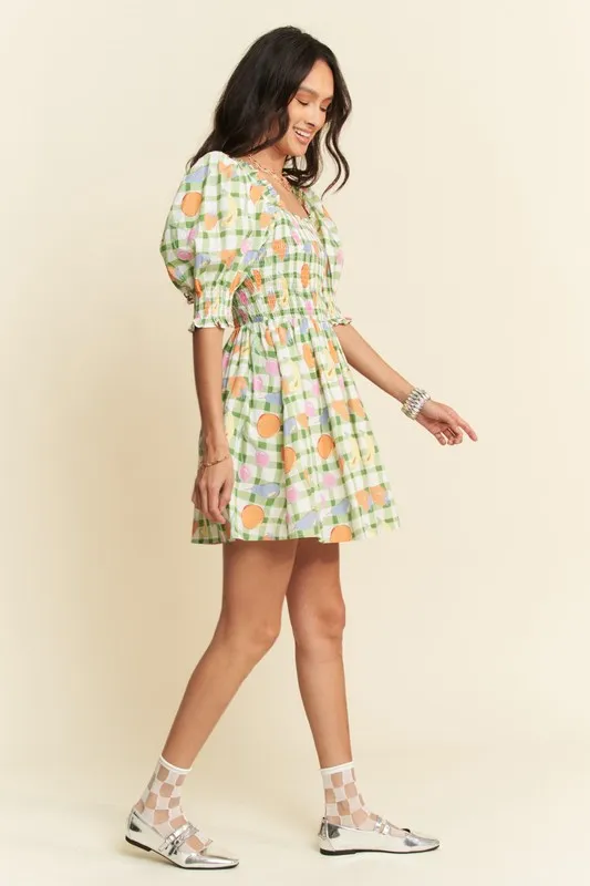 Davi & Dani Fruits Printed Smocking Mini Dress - Image 6
