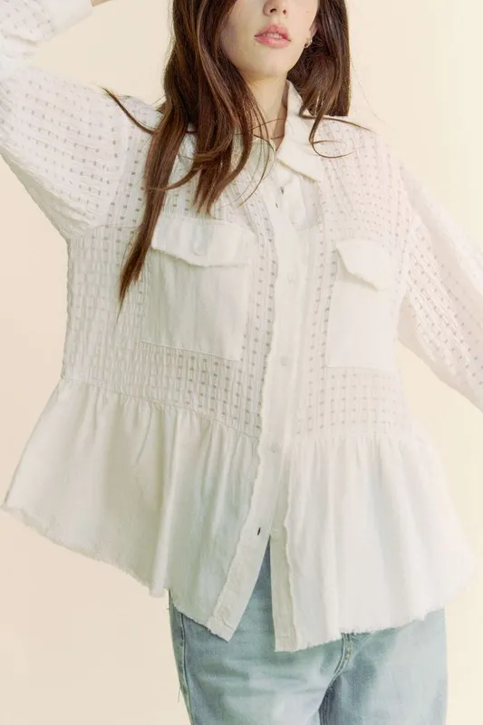 Davi & Dani Garment Washed Jacquard Button Front Shirt - Image 2