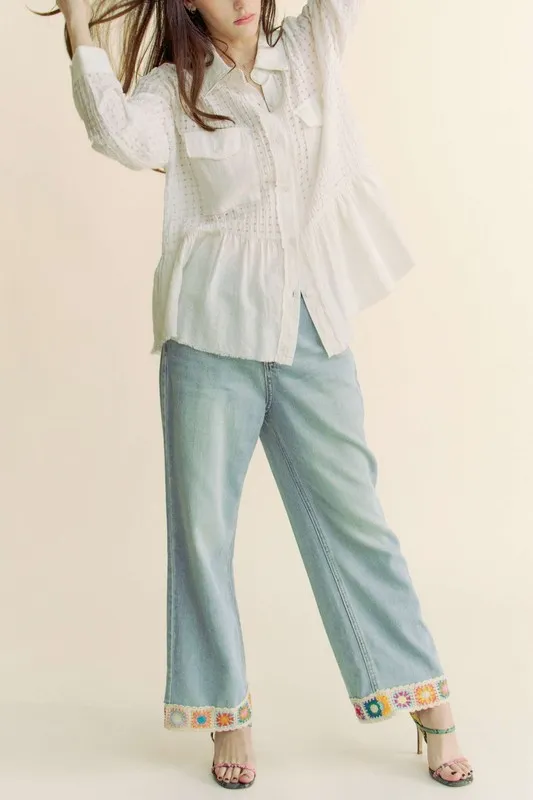 Davi & Dani Garment Washed Jacquard Button Front Shirt - Image 8