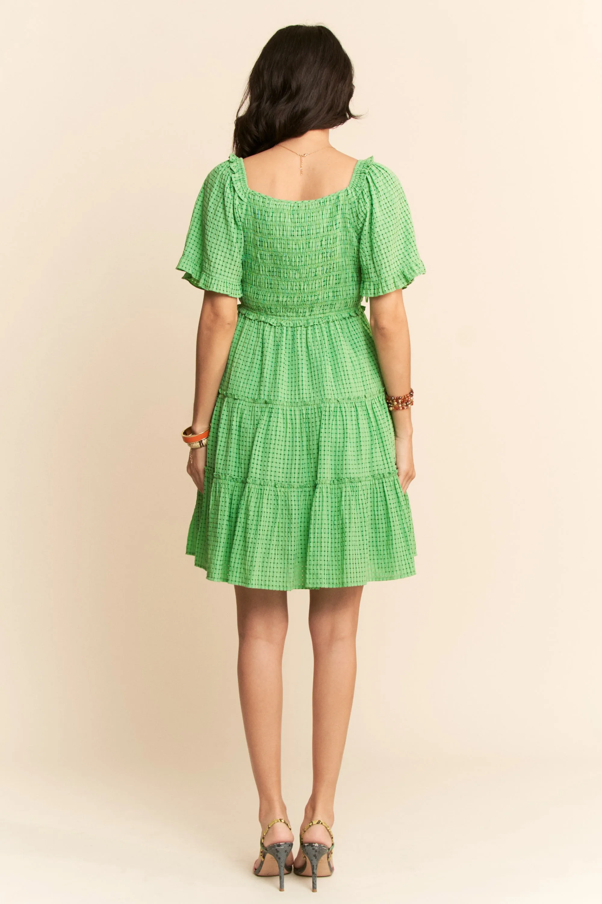 Davi & Dani Jacquard Checker Smocking Tiered Dress - Image 11