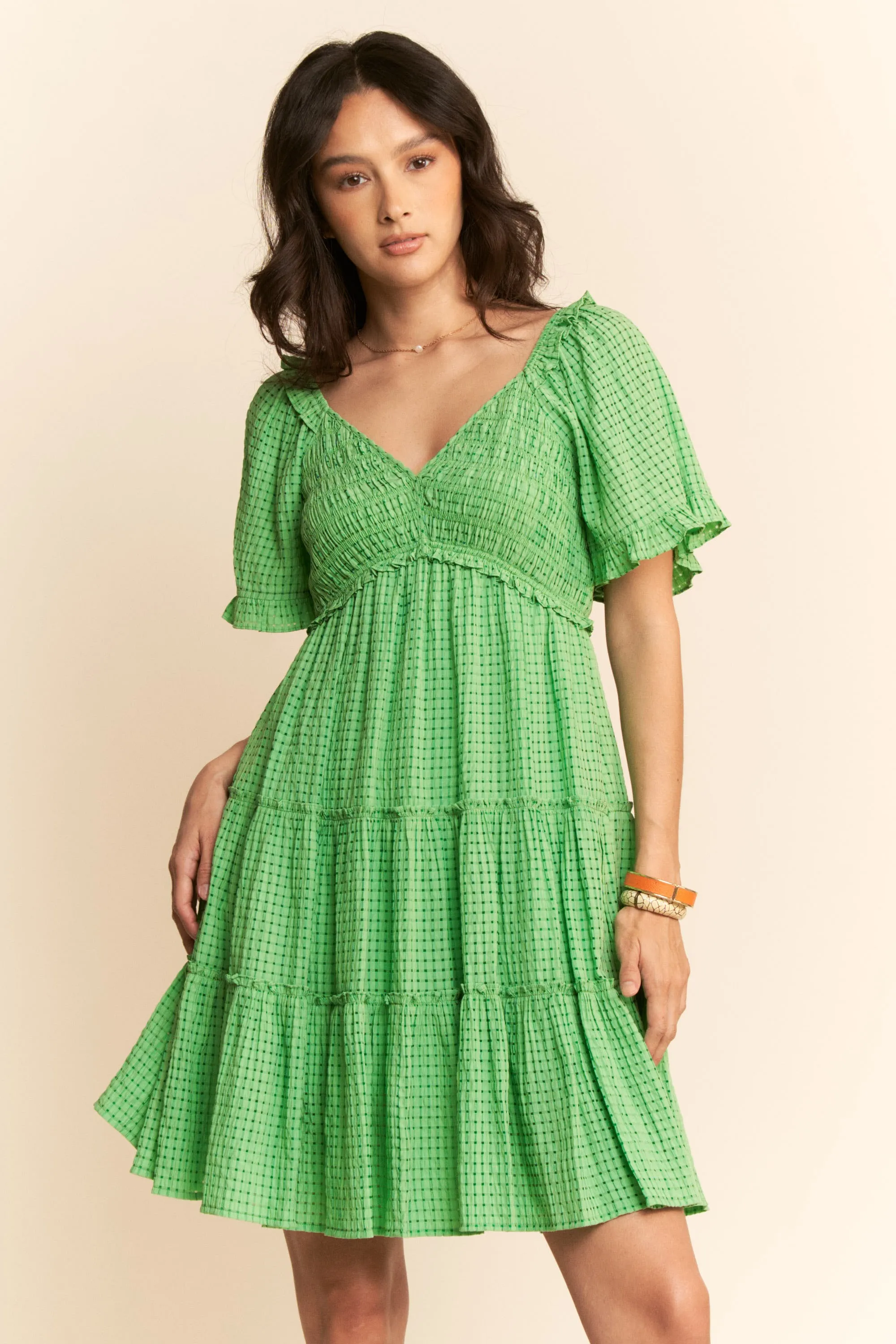 Davi & Dani Jacquard Checker Smocking Tiered Dress - Image 3