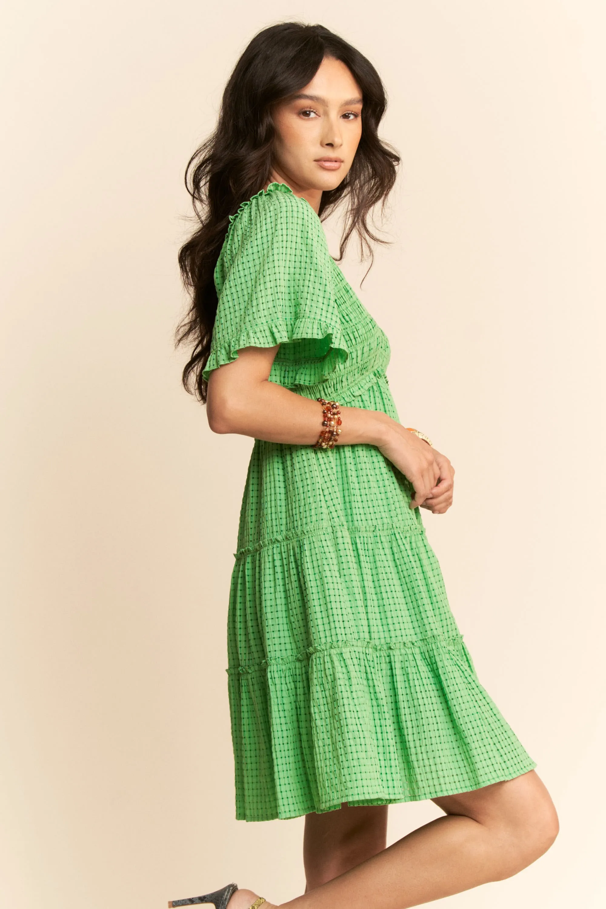 Davi & Dani Jacquard Checker Smocking Tiered Dress - Image 7