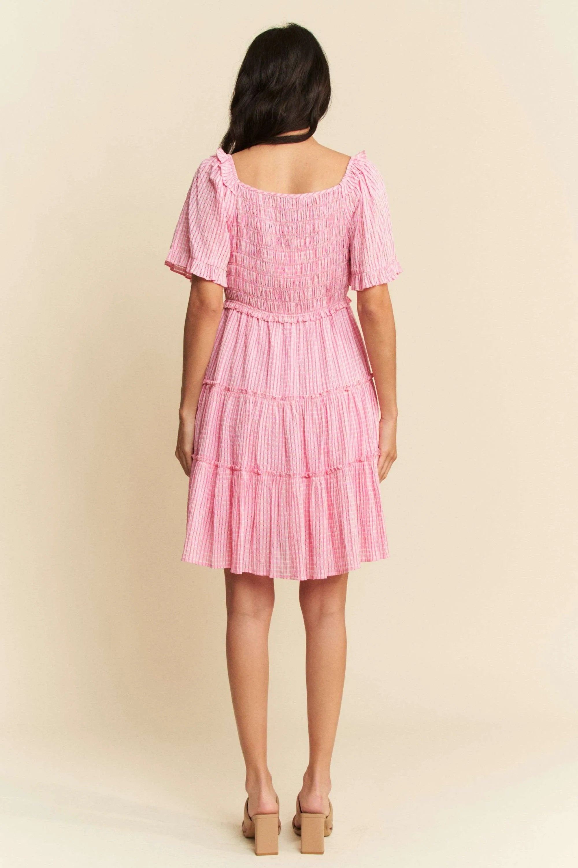 Davi & Dani Jacquard Checker Smocking Tiered Dress - Image 10