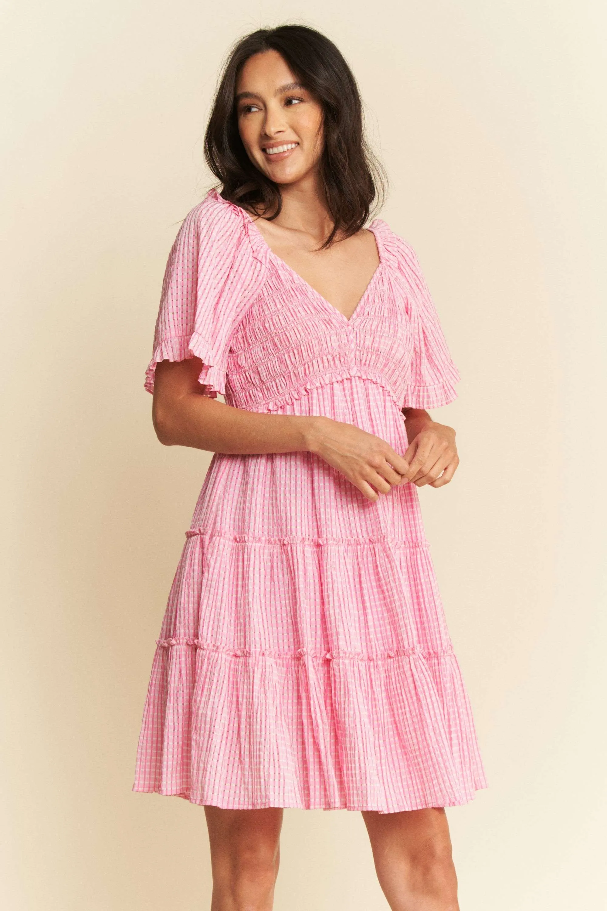 Davi & Dani Jacquard Checker Smocking Tiered Dress - Image 6