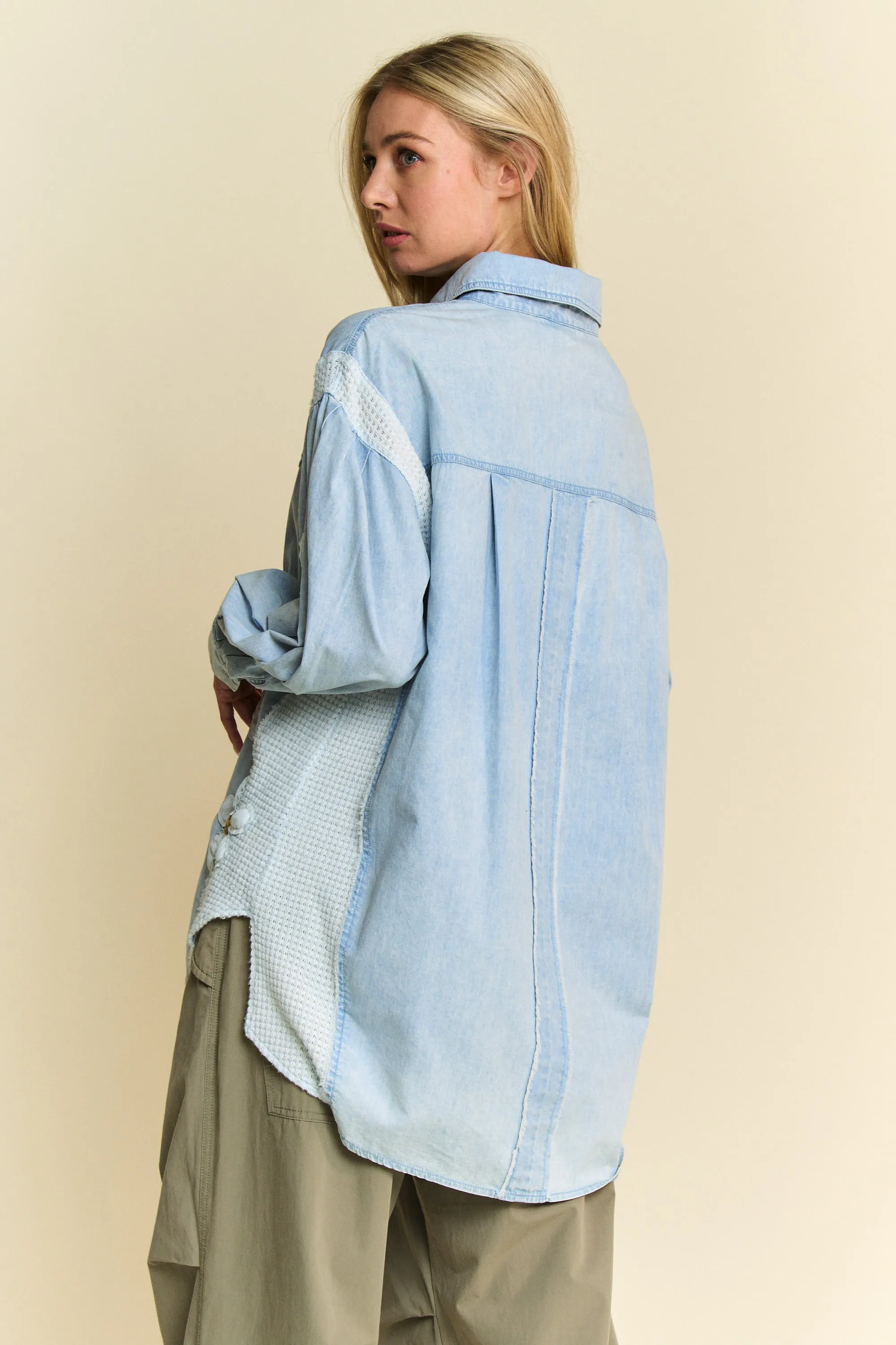 Davi & Dani Lightweight Washed Daisy Patch Waffle Knit Shirt - Image 6