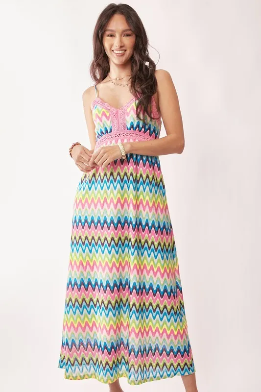 Davi & Dani Multi Color Crochet Lace Midi Dress - Image 5