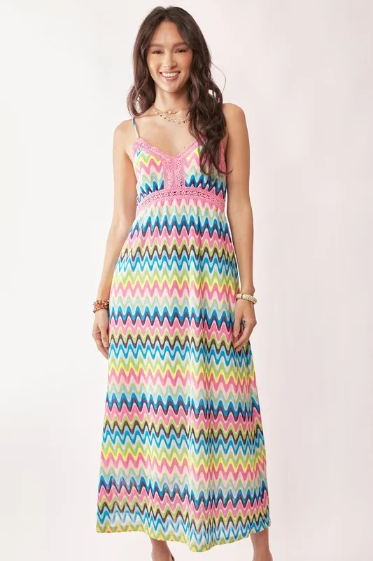 Davi & Dani Multi Color Crochet Lace Midi Dress - Image 6