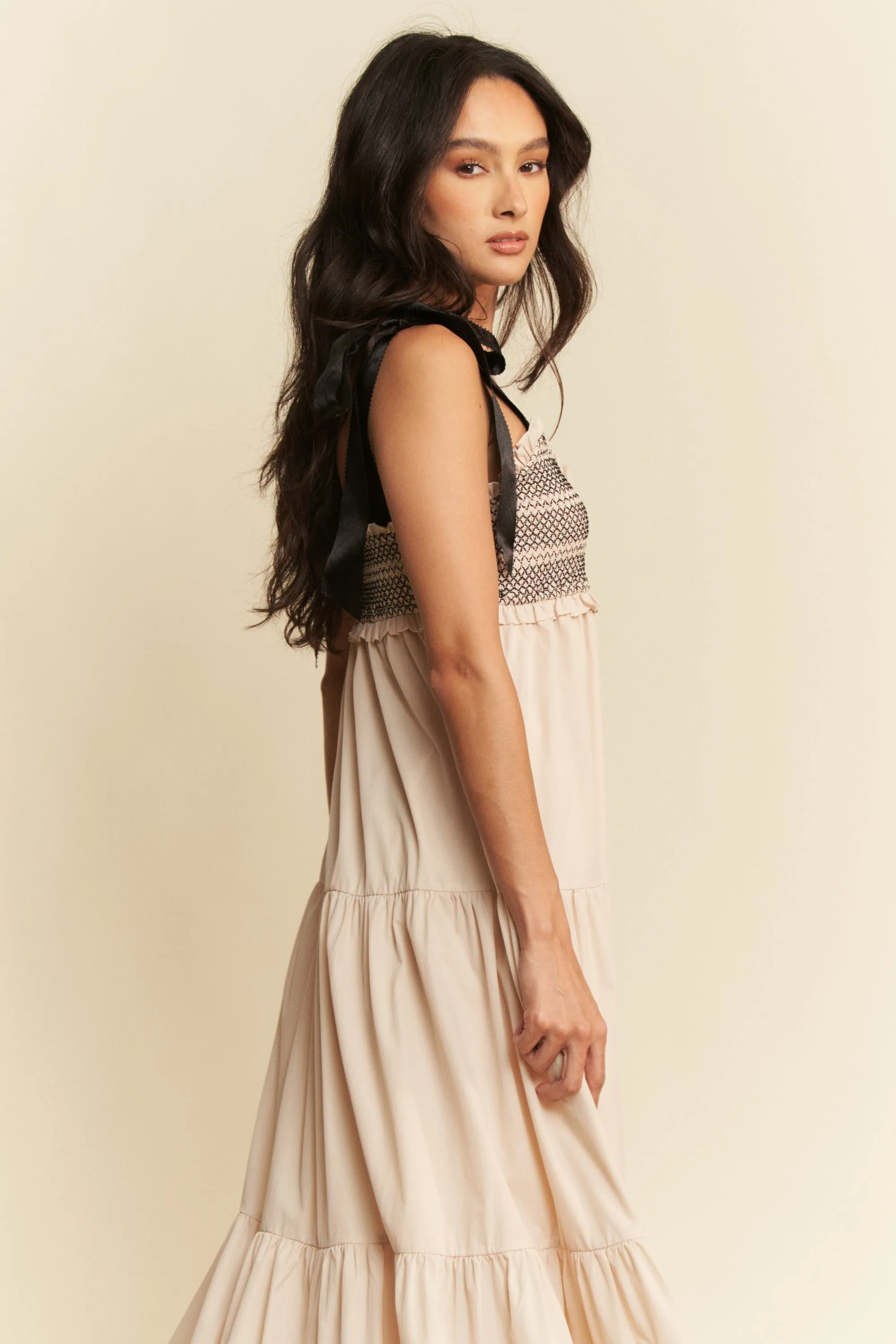 Davi & Dani Multi Contrast Smocked Bodice Straps Maxi Dress - Image 8