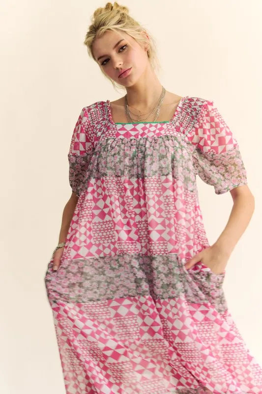Davi & Dani Multi Floral Square Neck Puff Sleeve Maxi Dress - Image 4