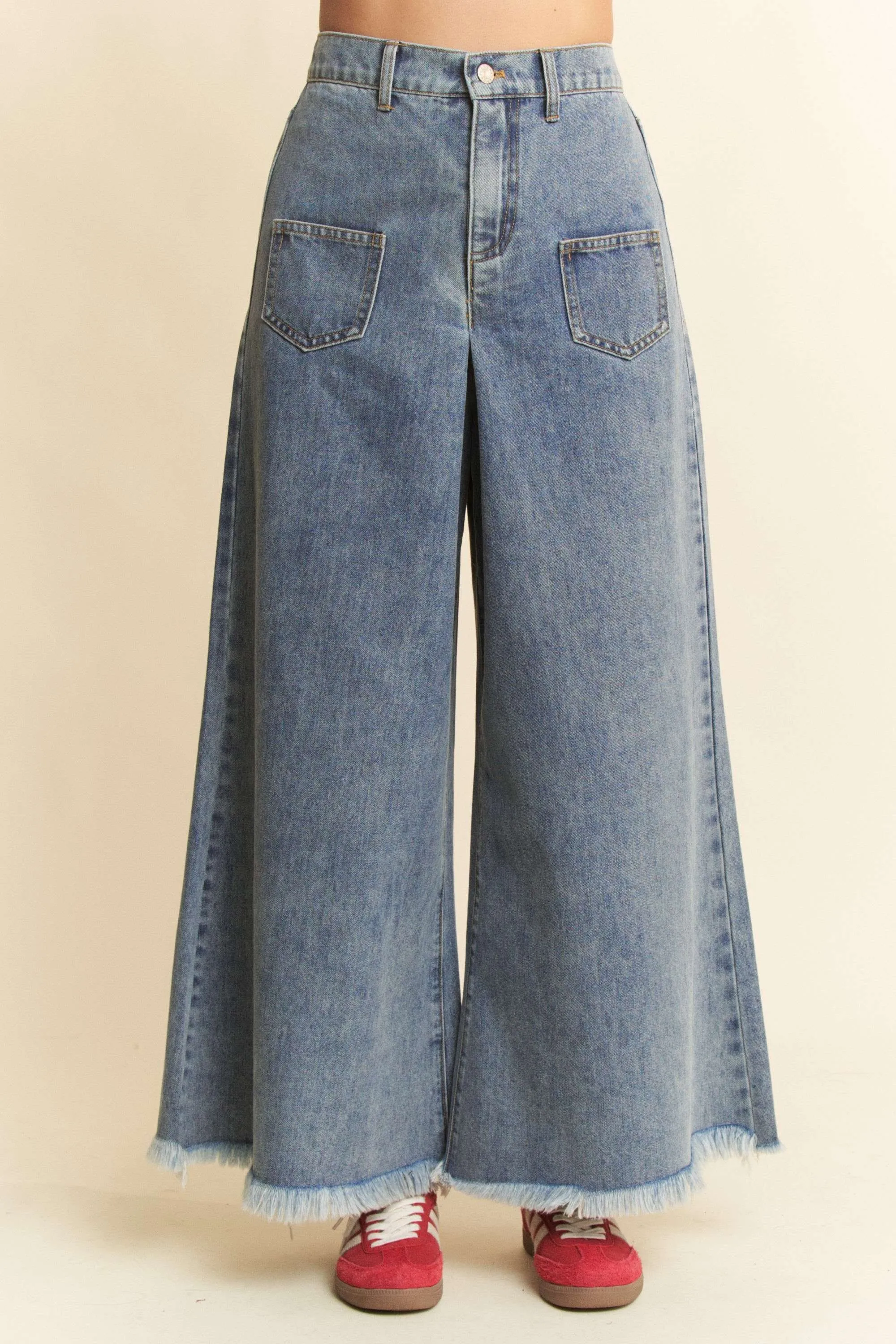 Davi & Dani Patch Pocket Wide Leg Culotte Jeans - Image 2