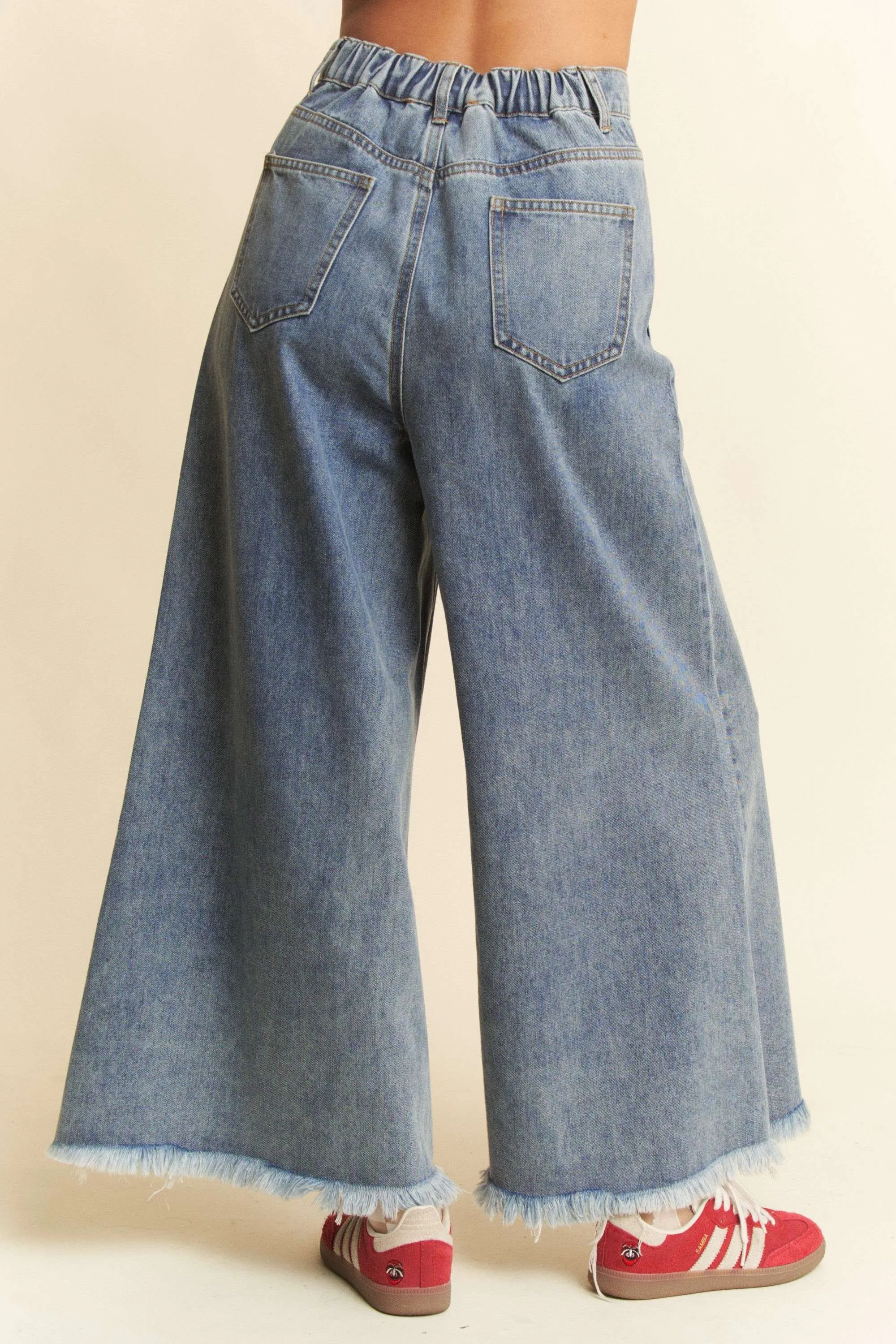 Davi & Dani Patch Pocket Wide Leg Culotte Jeans - Image 5