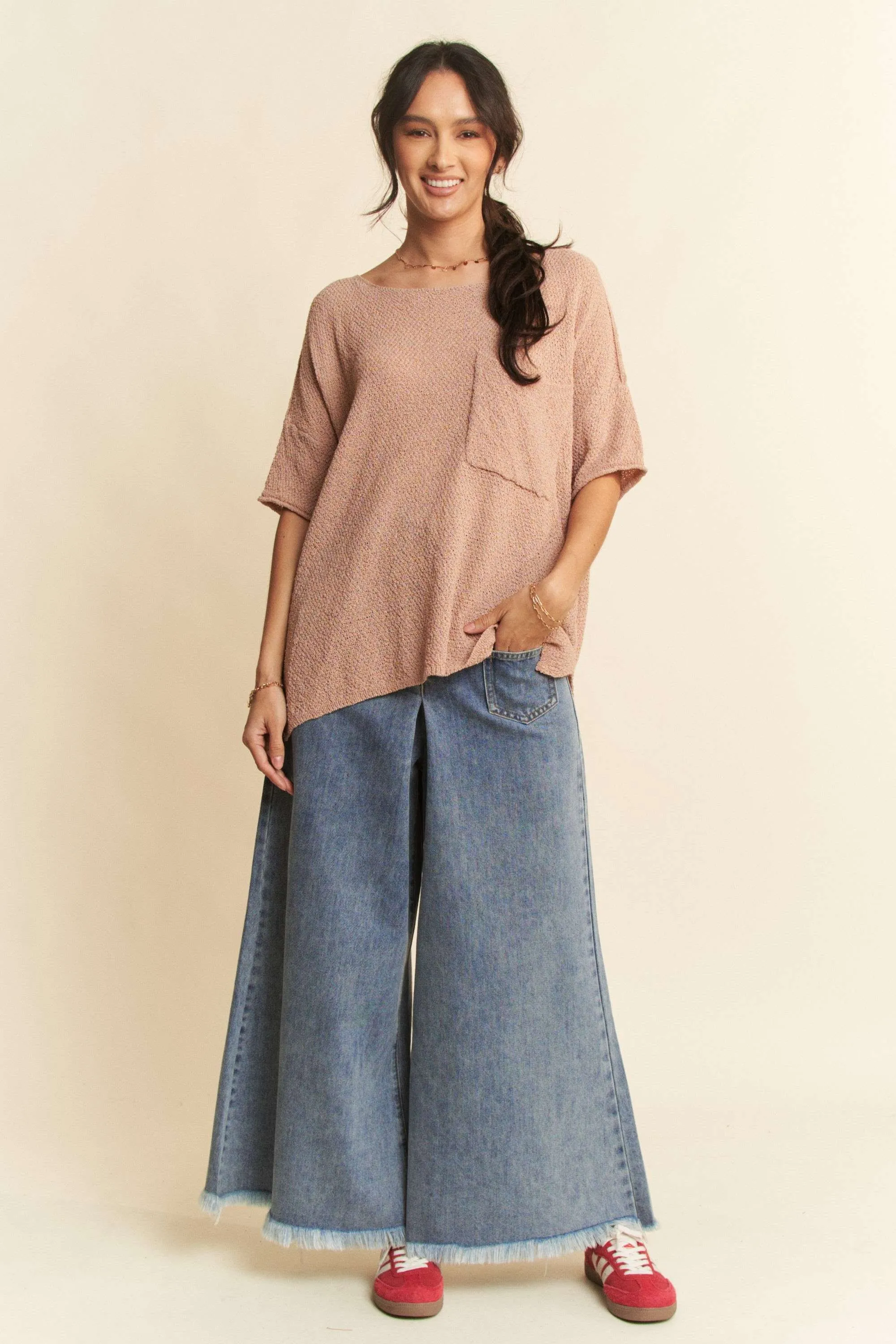 Davi & Dani Patch Pocket Wide Leg Culotte Jeans - Image 6