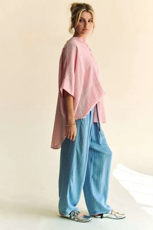 Davi & Dani Rhinestone Pleat Back Short Sleeve Loose Fit Shirt - Image 5