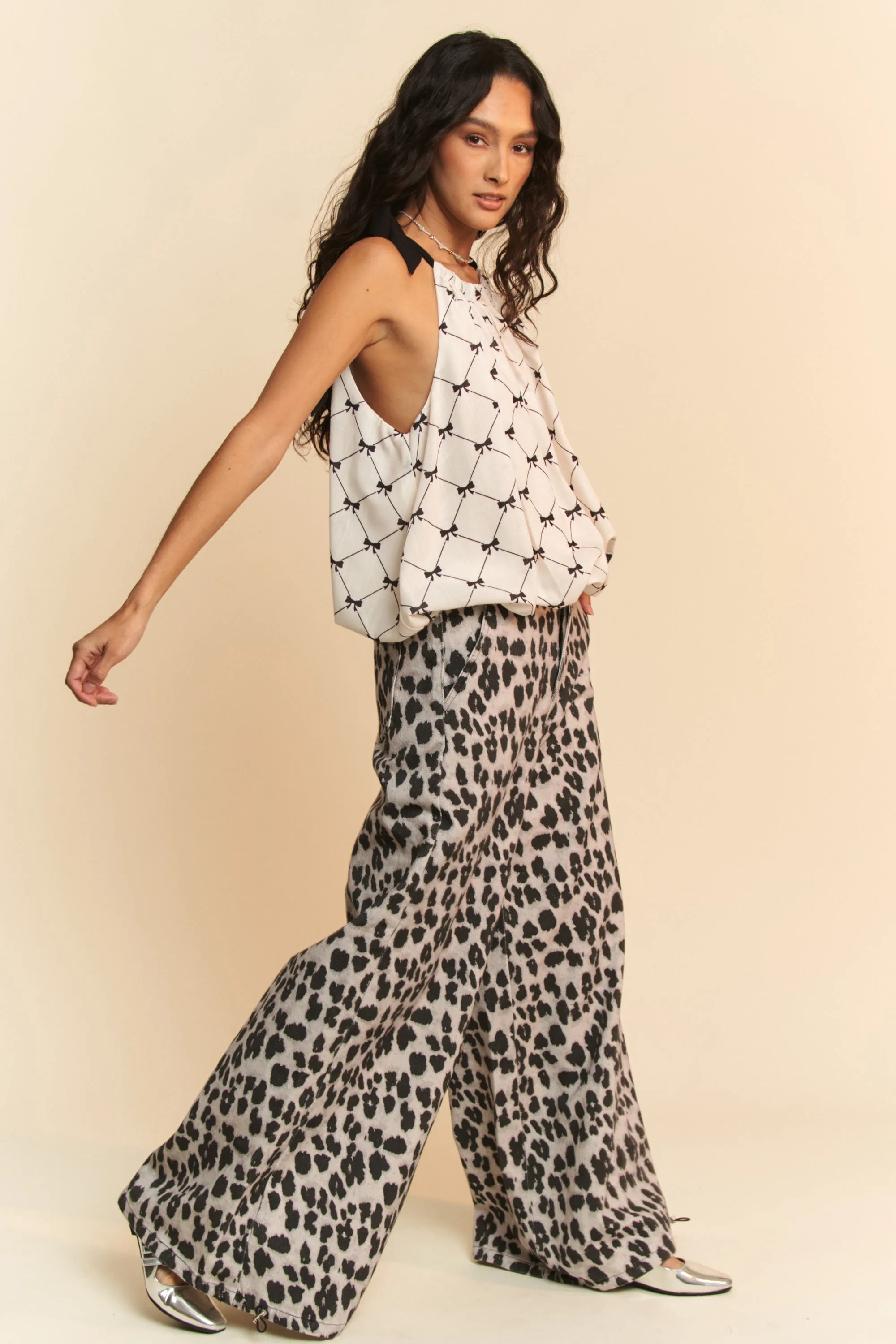 Davi & Dani Ribbon Checker Printed Tie Halter Neck Blouse Top - Image 7