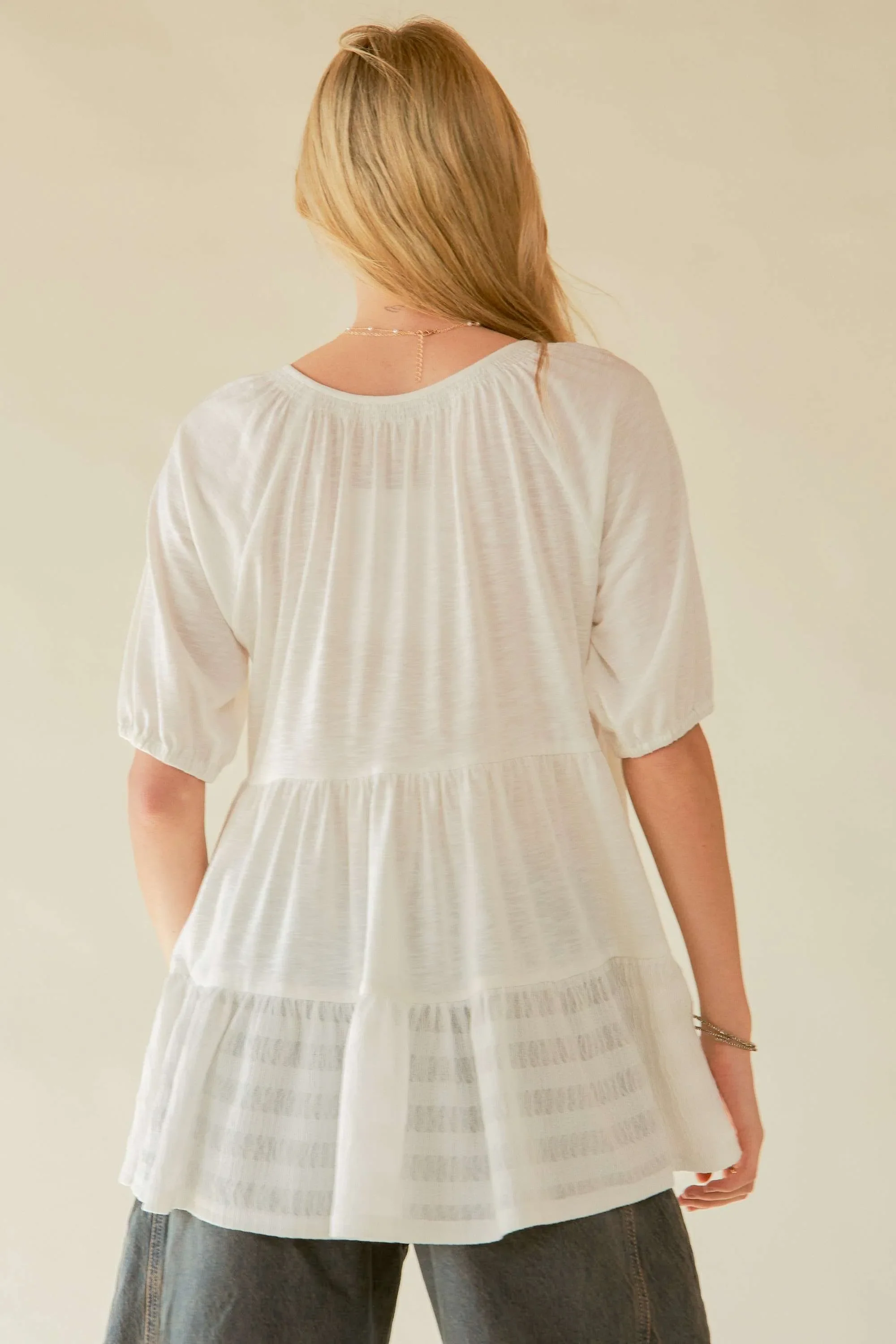 Davi & Dani Ruffled Flared Short Sleeve V Neck Blouse - Image 6