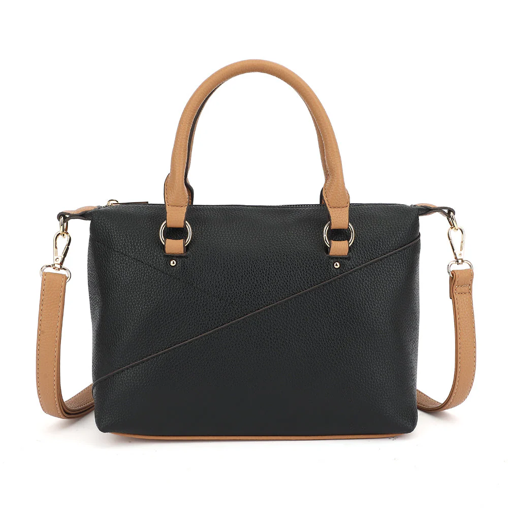Double Handle Mid Size Satchel Two Tone with Crossbody Strap
