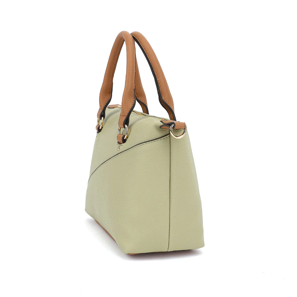 Double Handle Mid Size Satchel Two Tone with Crossbody Strap - Image 4