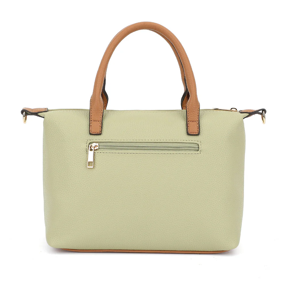 Double Handle Mid Size Satchel Two Tone with Crossbody Strap - Image 5