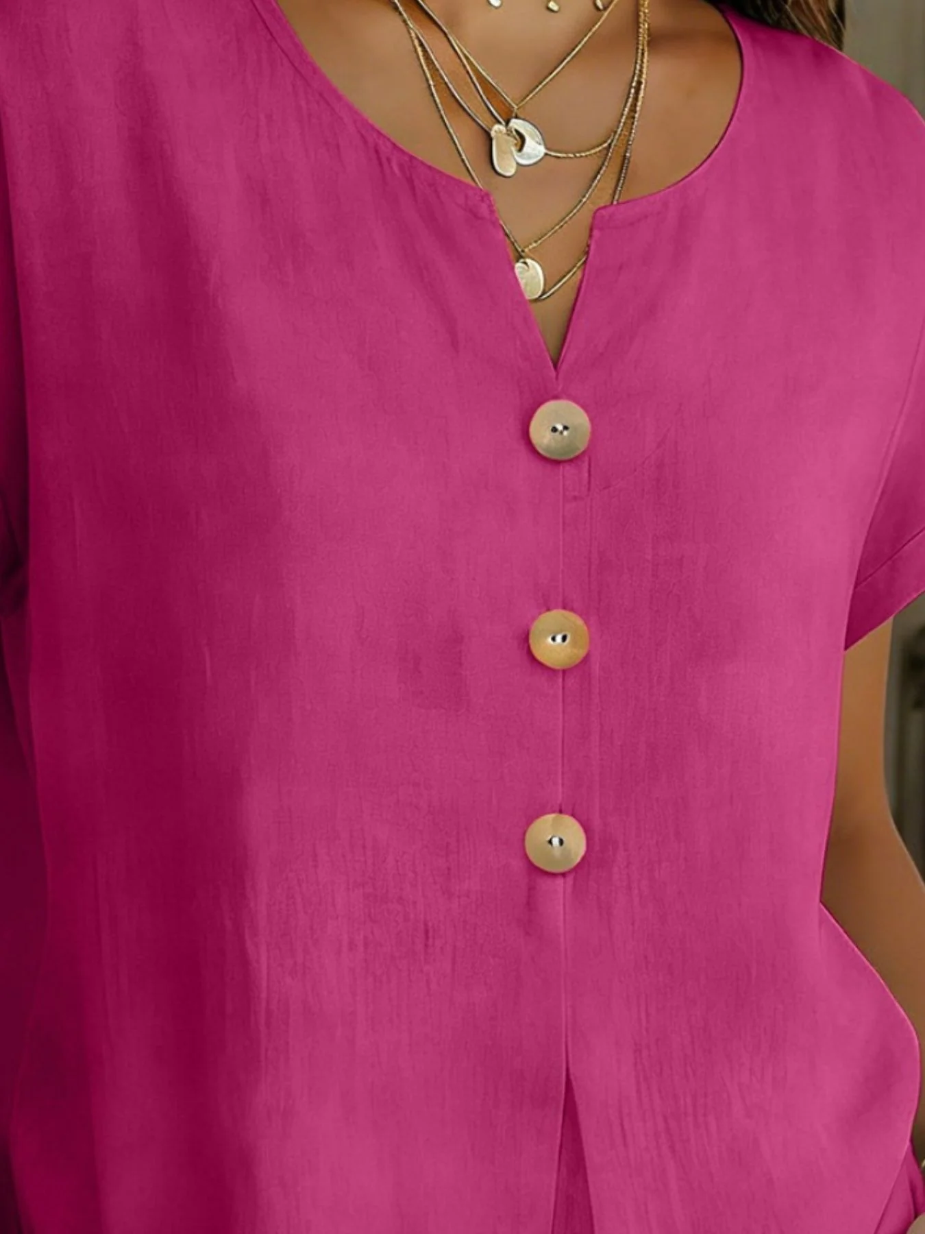 Decor Button Short Sleeve Blouse - Image 3