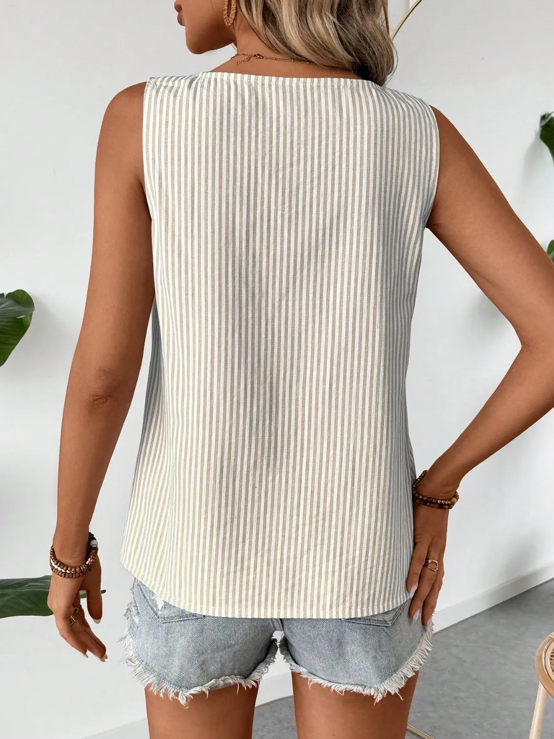 Decorative Button Asymmetrical Striped Tank - Image 10