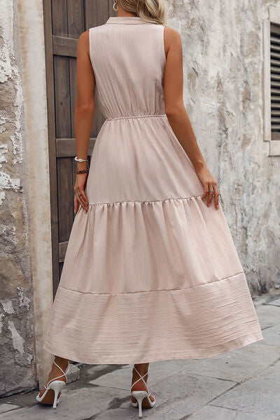 Decorative Button Notched Tiered Dress - Image 2