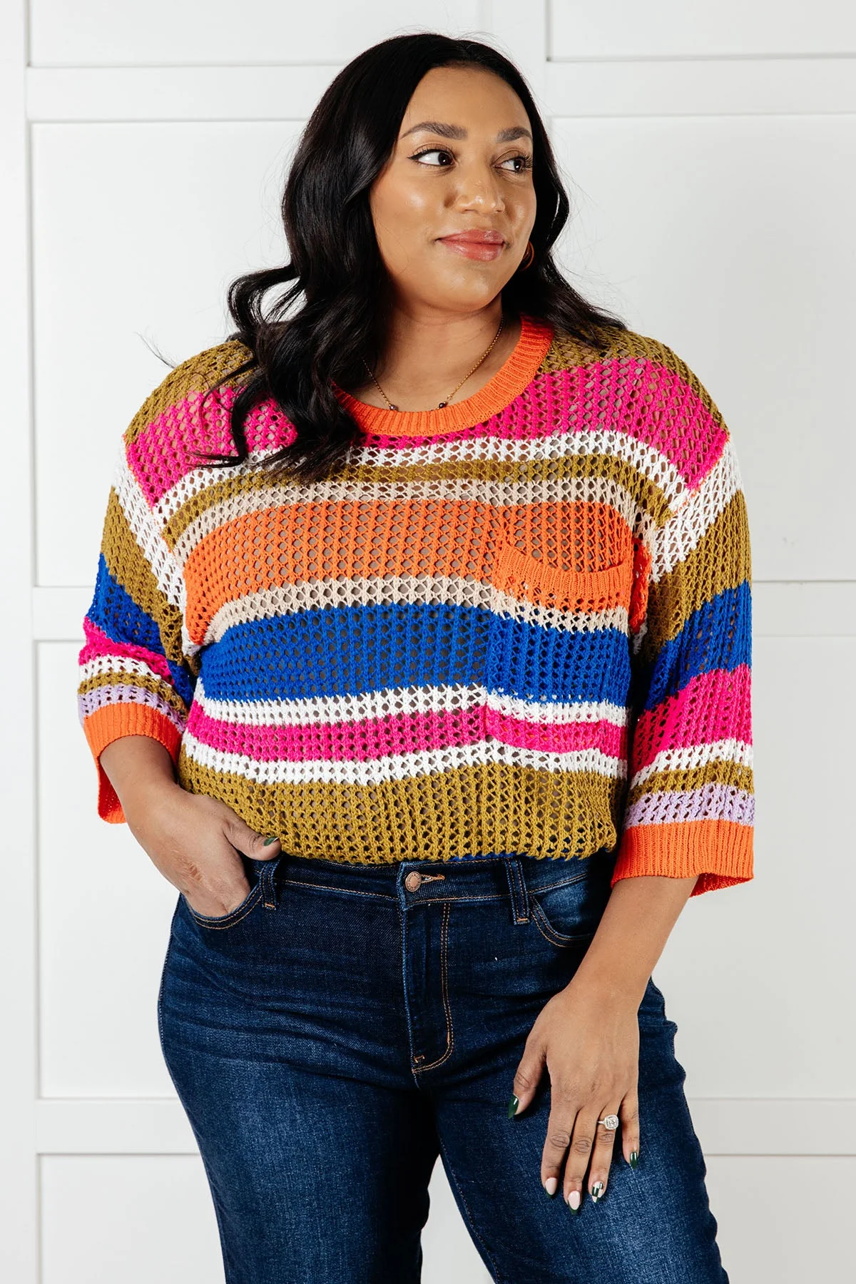 Deep Thoughts Striped Loose Knit Top - Image 2