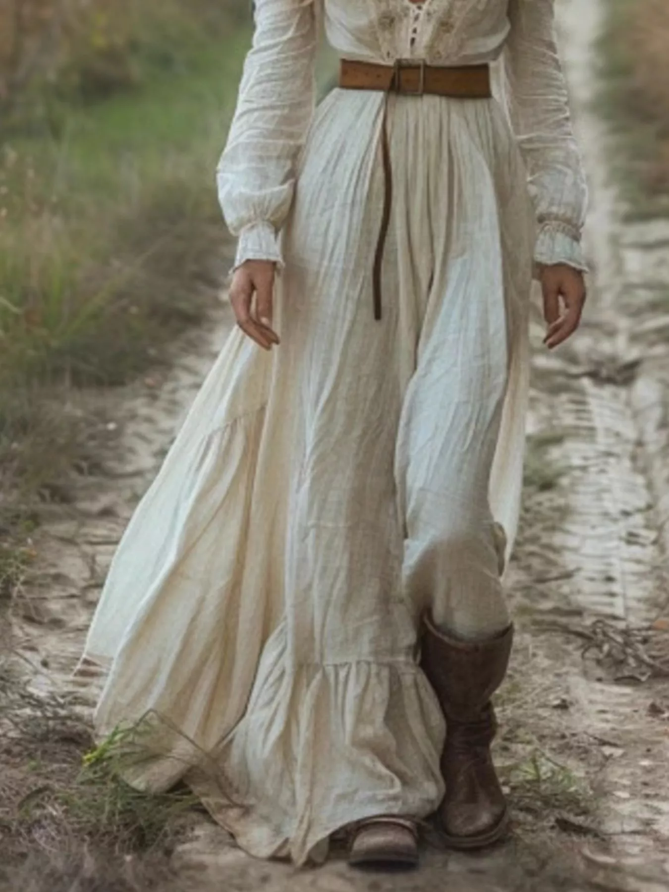 Deep V-Neck Long Sleeve Maxi Dress - Image 2
