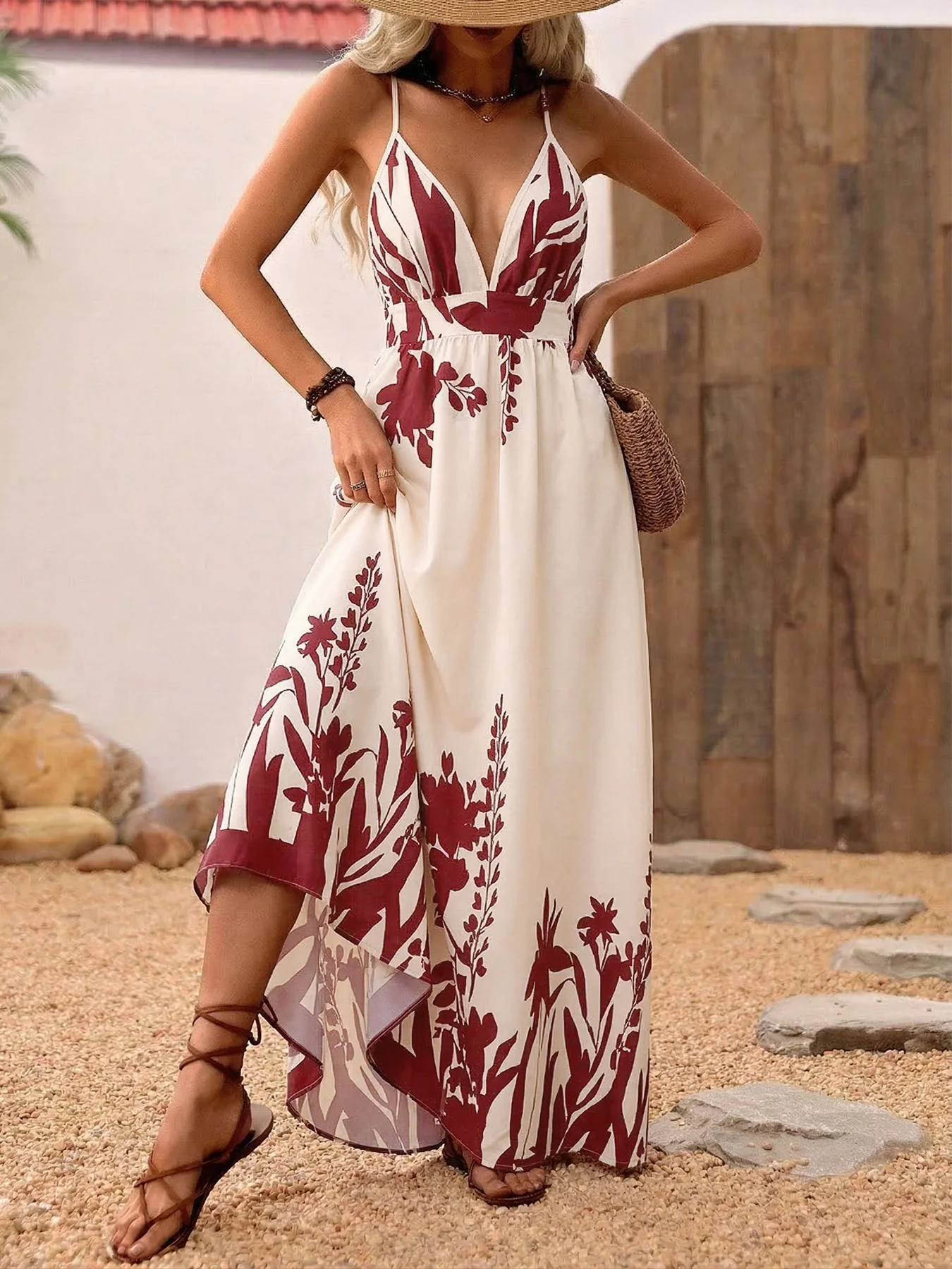 Deep V-Neck Spaghetti Strap Maxi Dress - Image 4