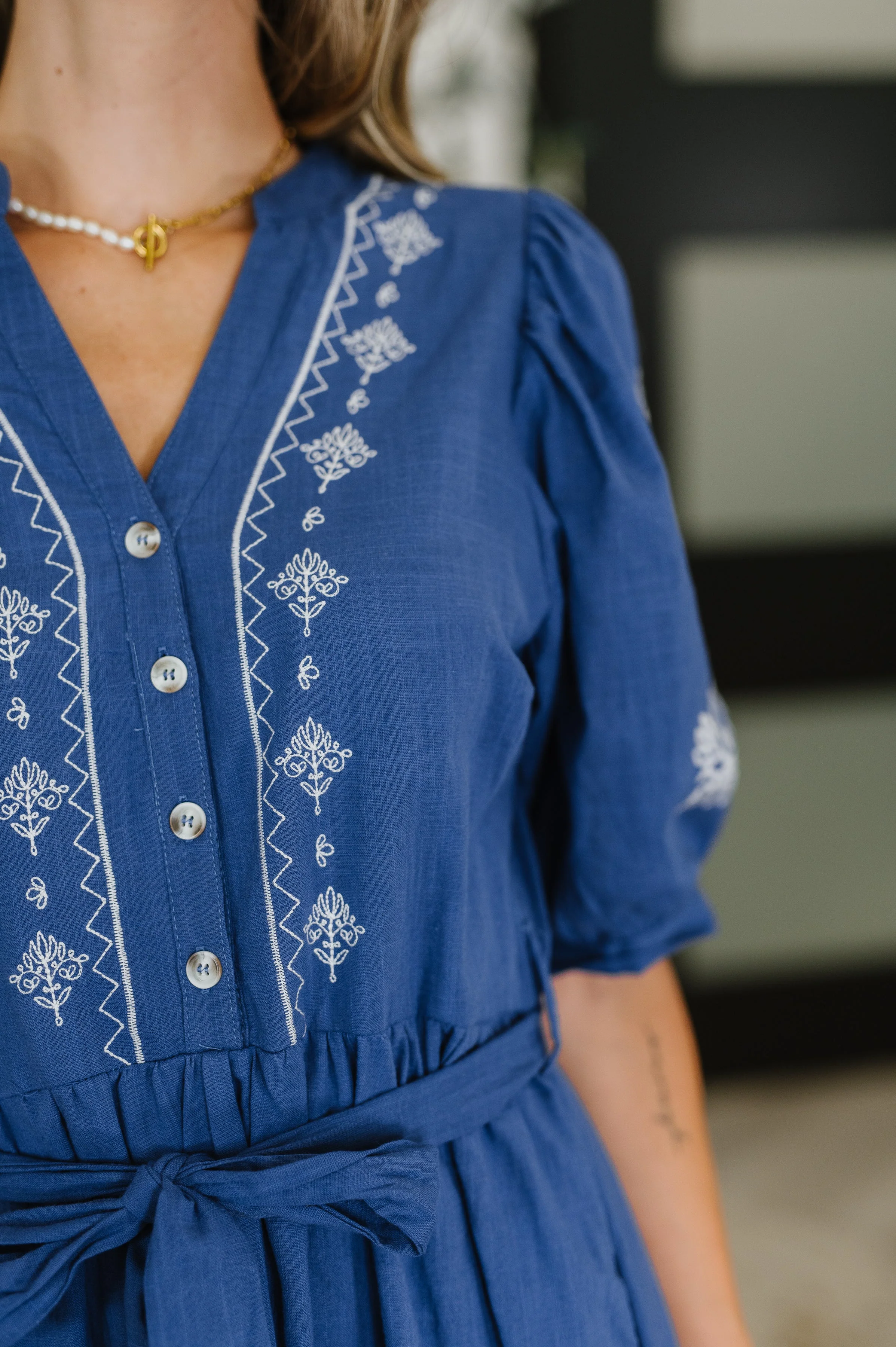 Delicate Devotion Puff Sleeve Dress in Blue - Image 2