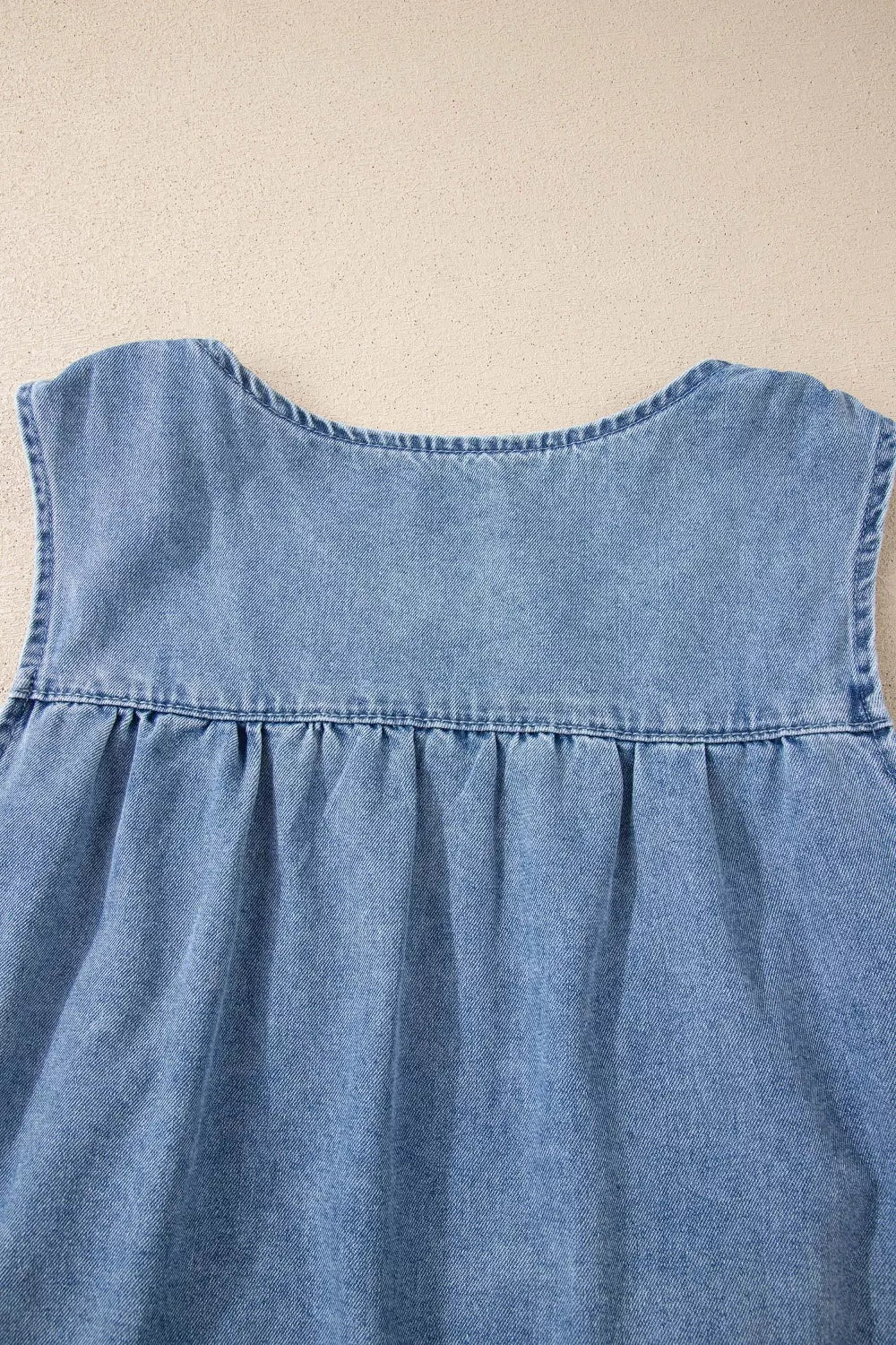 Denim Pleated Patchwork Sleeveless Top - Image 10