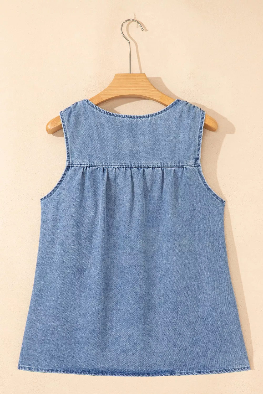 Denim Pleated Patchwork Sleeveless Top - Image 6
