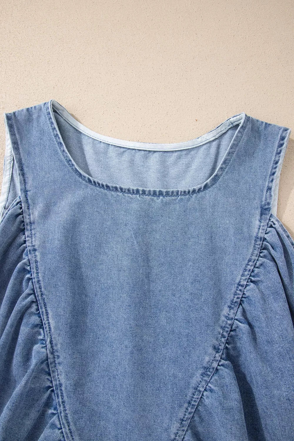 Denim Pleated Patchwork Sleeveless Top - Image 7