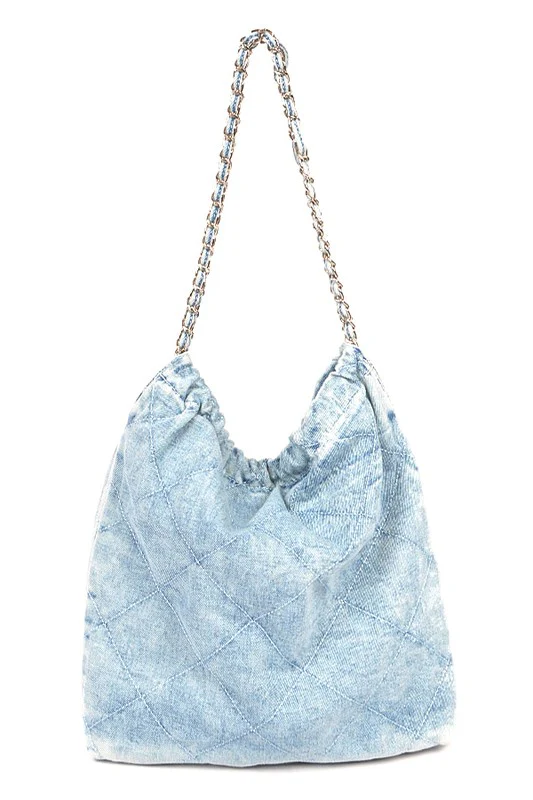 Denim Quilted Large Shoulder Bag - Image 2