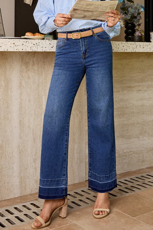 Denim Raw Hem Straight Leg Jeans - Image 15