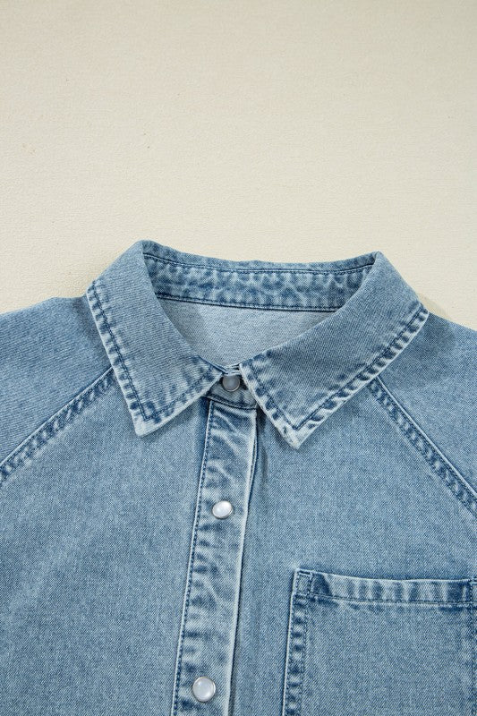 Denim Smocked Cuffs Shirt Mini Dress - Image 5