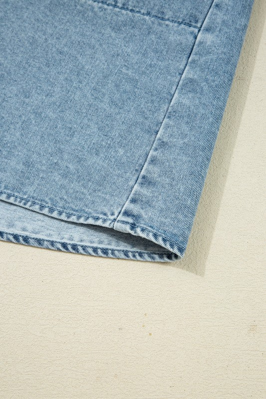 Denim Smocked Cuffs Shirt Mini Dress - Image 8