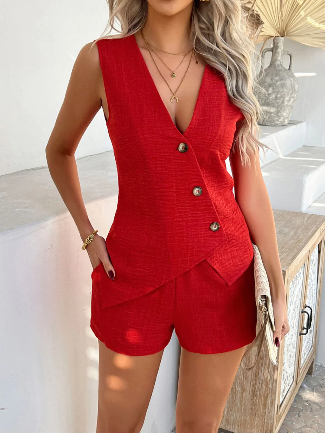 Devine Button Down Sleeveless Top and Shorts Set - Image 8