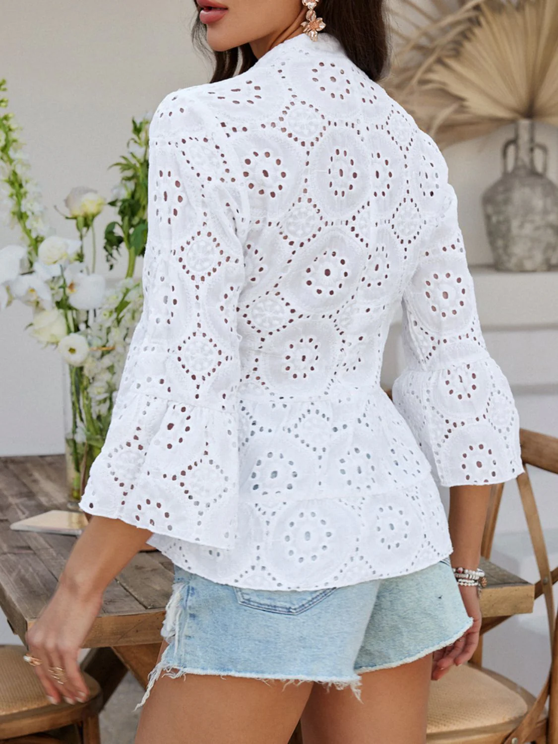Devine Half Button Flounce Sleeve Peplum Blouse - Image 18