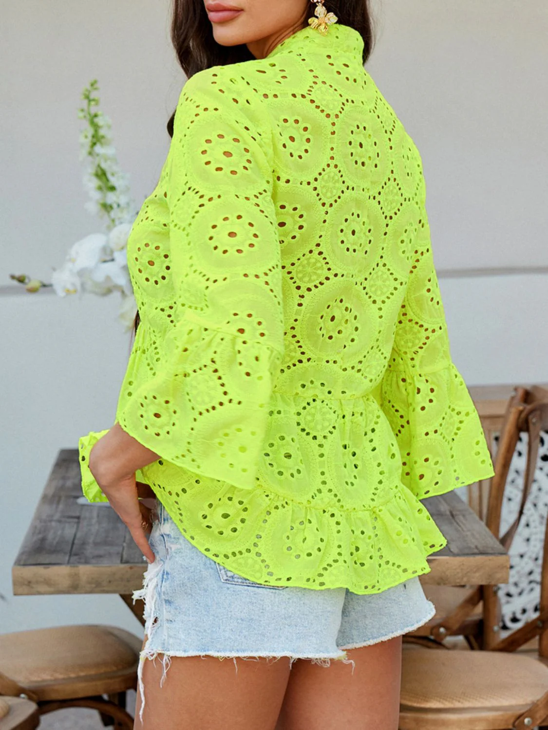 Devine Half Button Flounce Sleeve Peplum Blouse - Image 24
