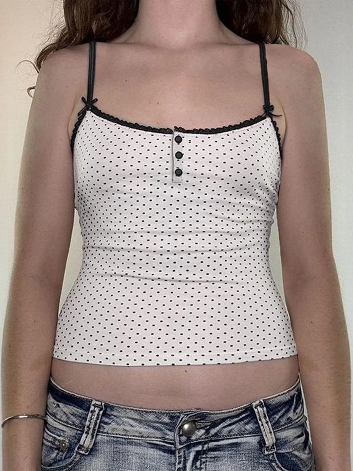 Devine Polka dot Square Neck Cropped Cami - Image 4