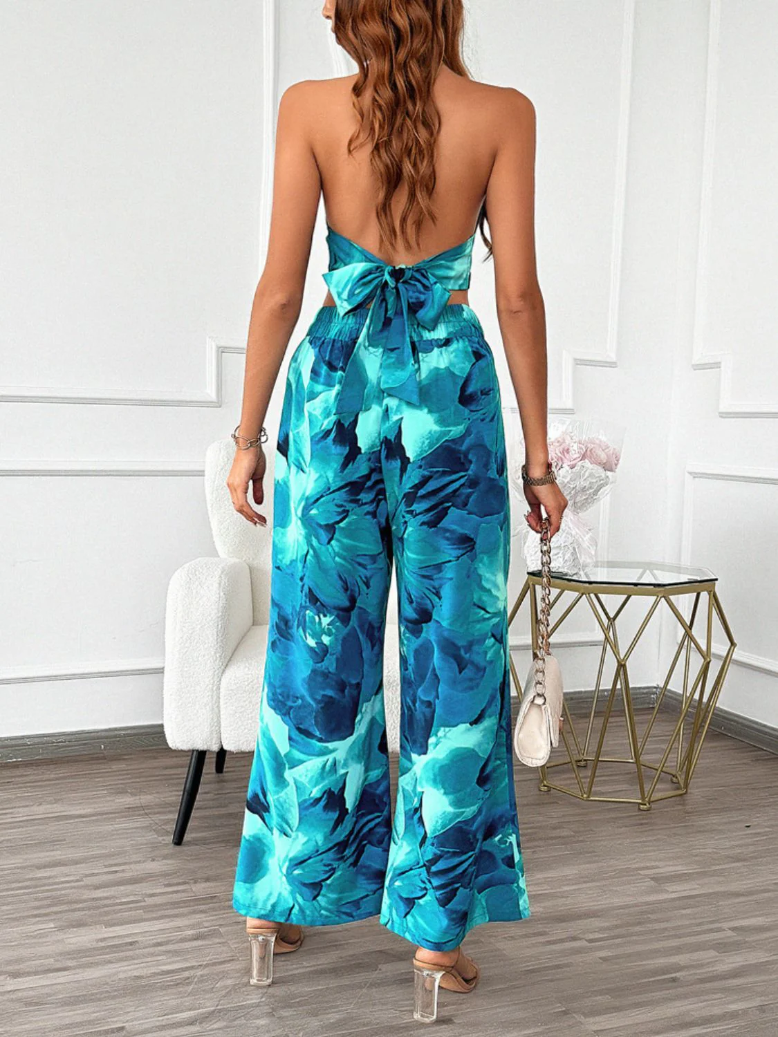 Devine Printed Halter Neck Top and Pants Set - Image 2