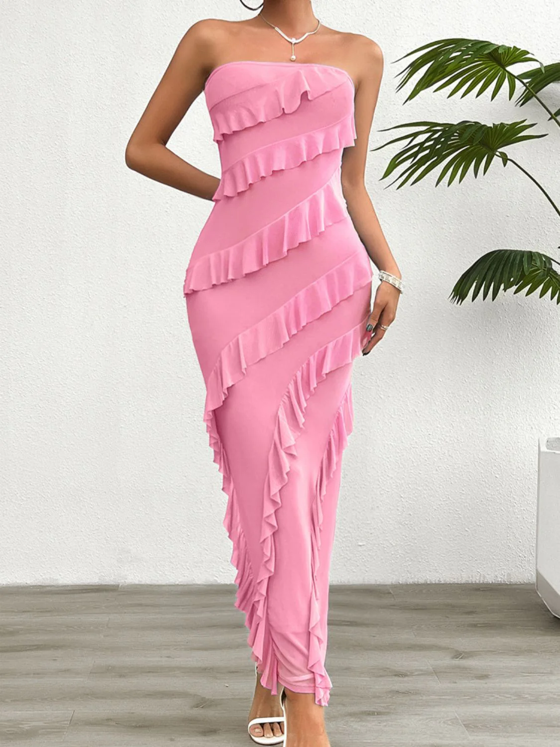 Devine Ruffled Slit Back Tube Maxi Dress - Image 16