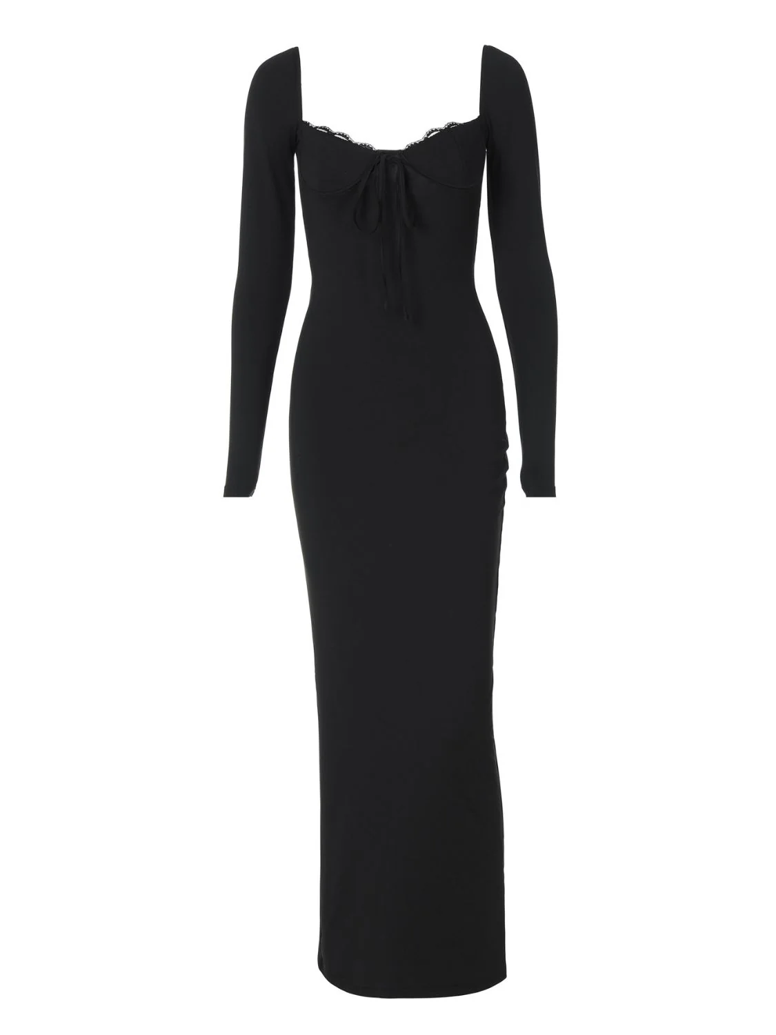 Devine Slit Lace Detail Sweetheart Neck Long Sleeve Maxi Dress - Image 8