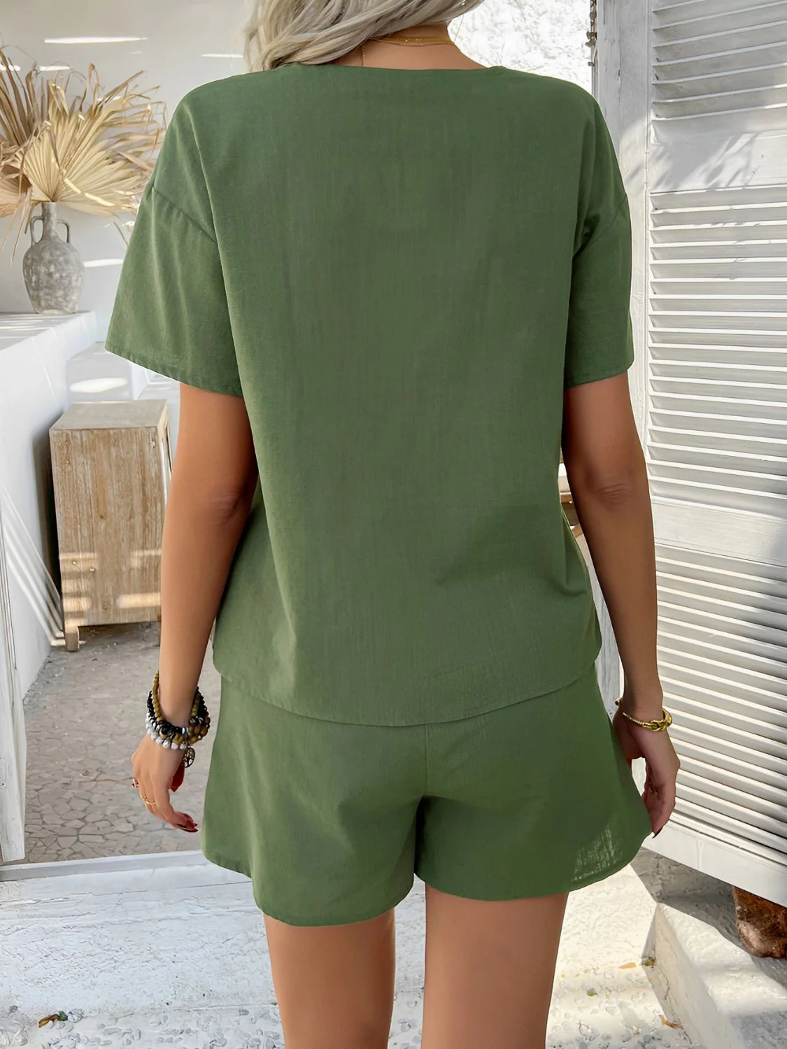 Devine Tied V-Neck Short Sleeve Top and Shorts Set - Image 6