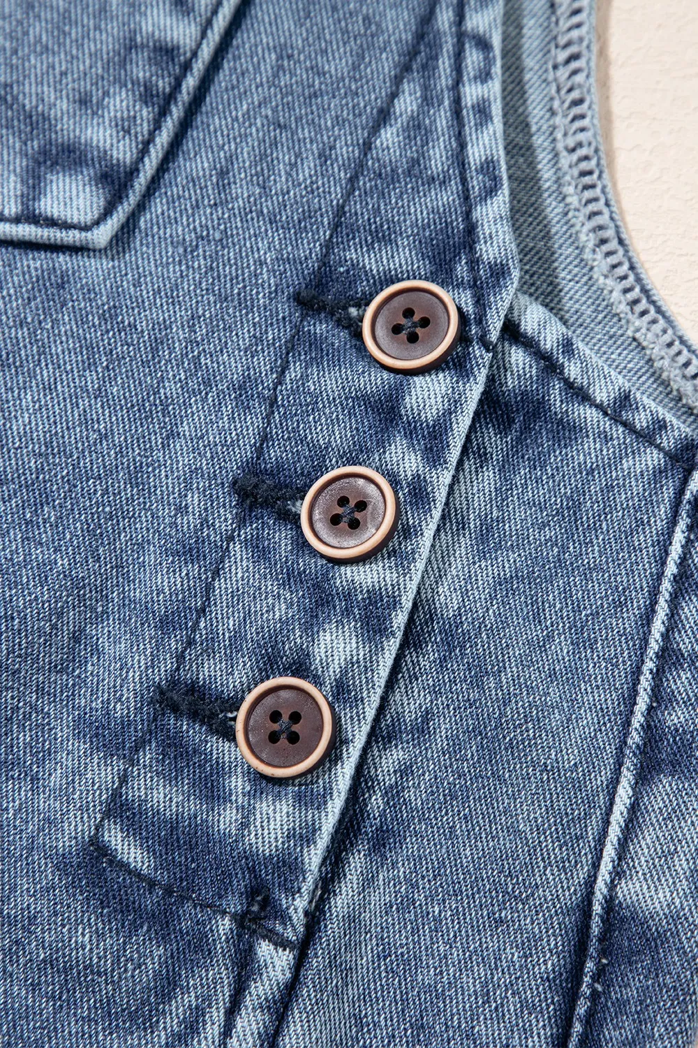 Distressed Bib Pocket Wide Leg Denim Overalls - Image 13