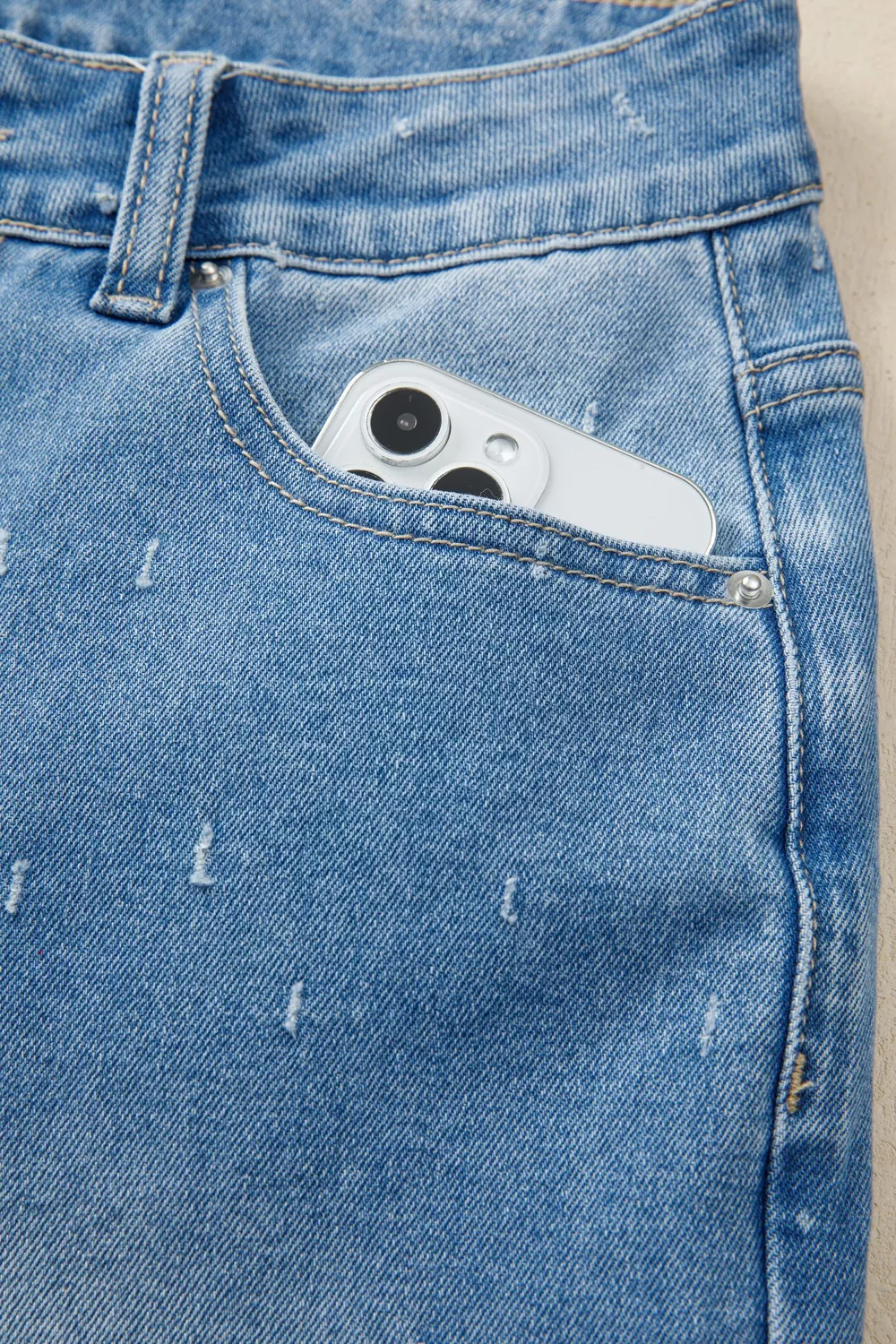 Distressed Detail Tummy Control Raw Hem Jeans - Image 8