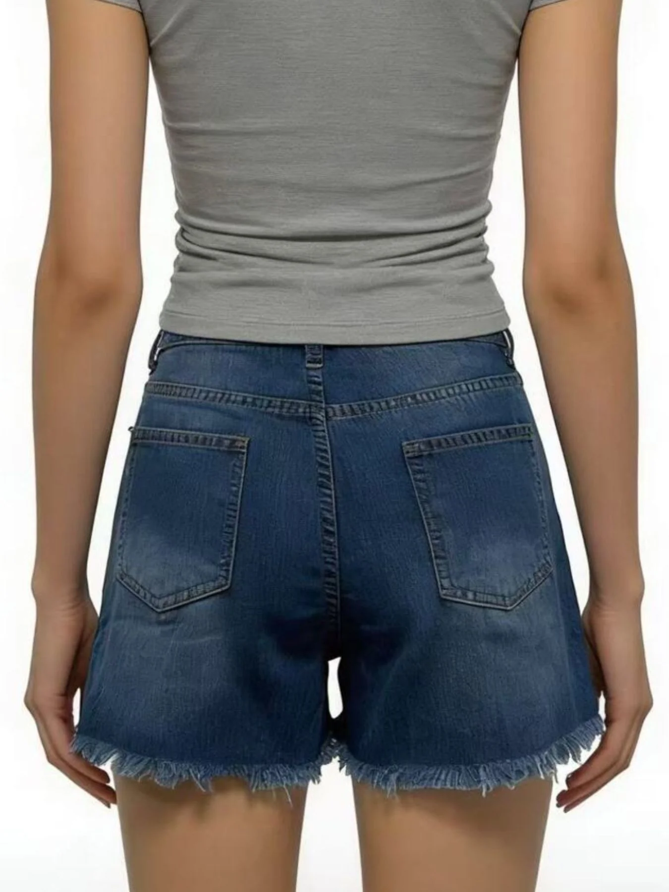 Distressed Frayed Hem Denim Shorts - Image 8