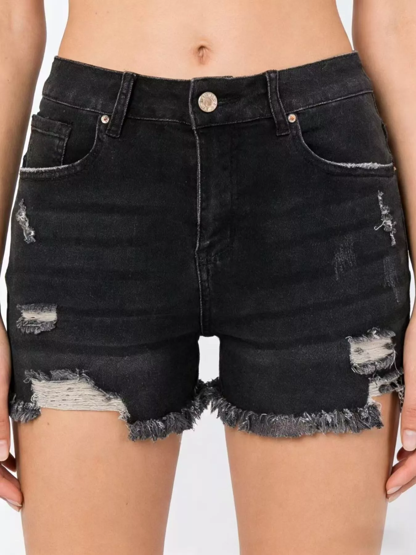 Distressed Frayed Hem Denim Shorts - Image 10