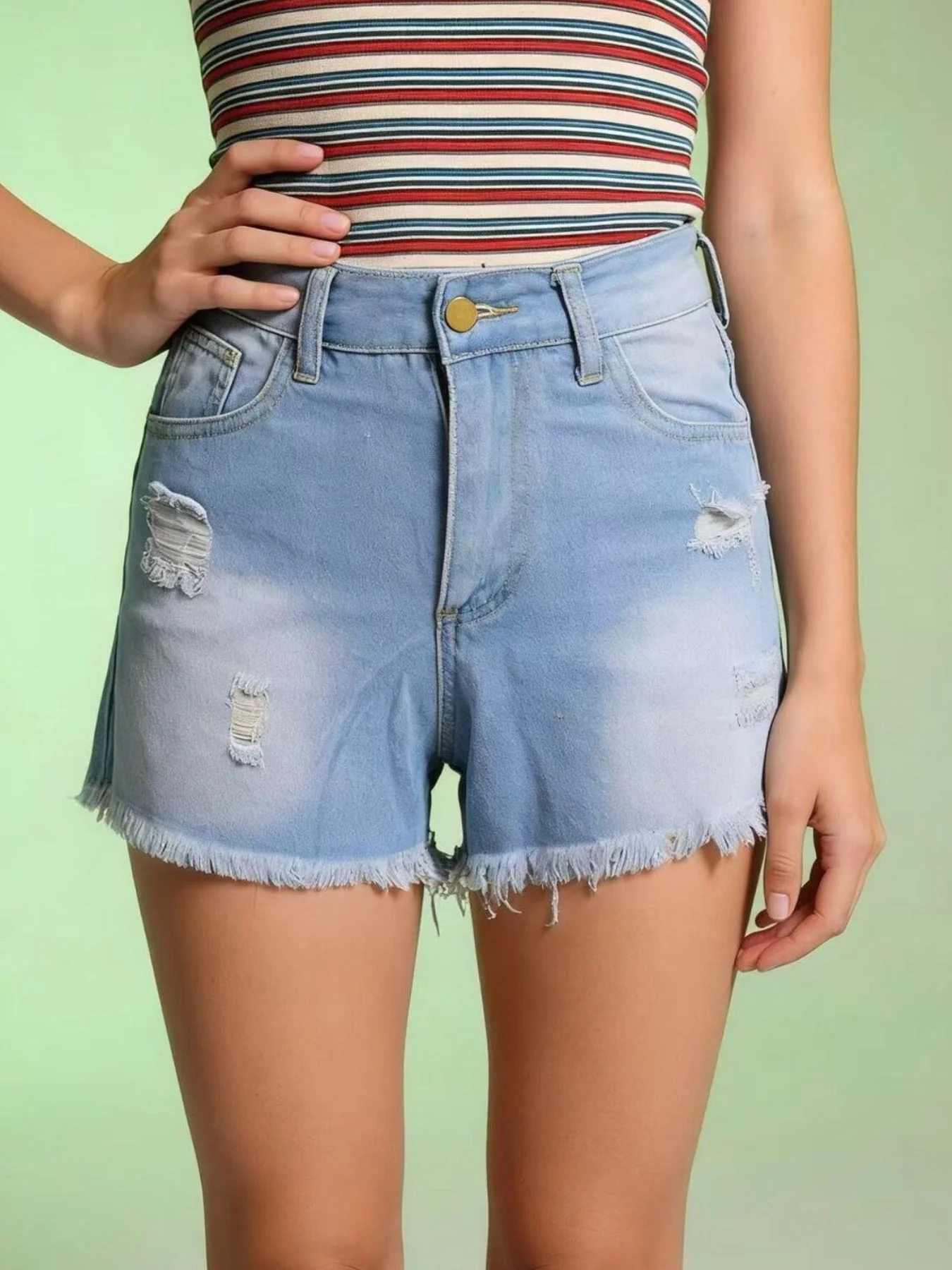 Distressed Frayed Hem Denim Shorts - Image 13